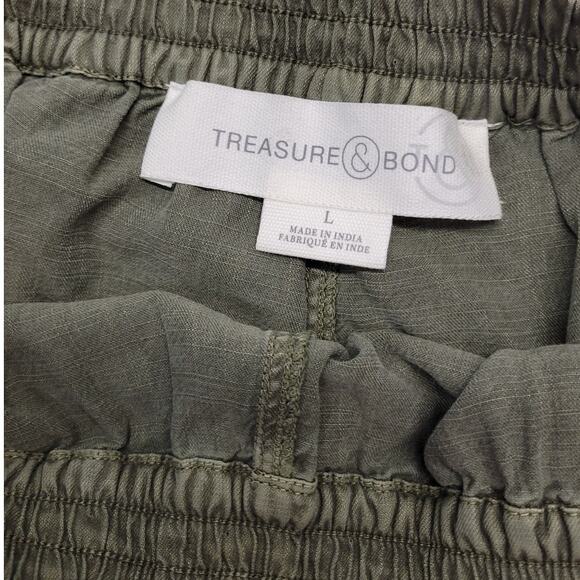 Treasure & Bond Elastic Pigment Washed Olive Lyocell Shorts Size Large - Picture 4 of 6